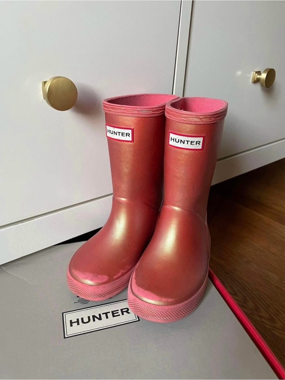 Hunter Kids Metallic Pink Rain Boots